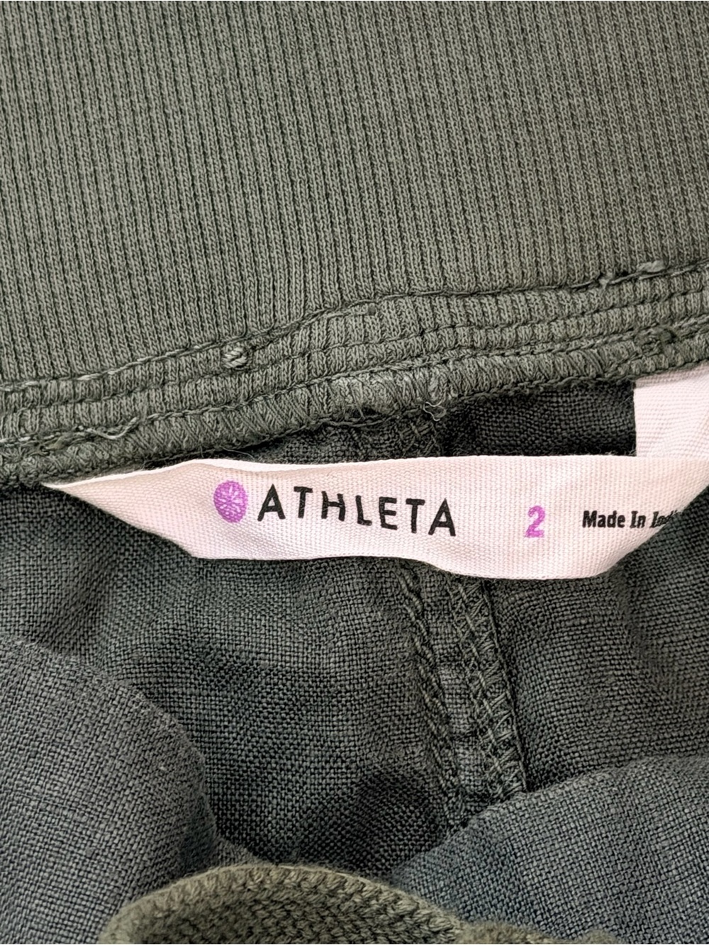 Athleta Seline Linen Mini Skirt Olive Green Drawstring Pockets Size 2 - Picture 9 of 10